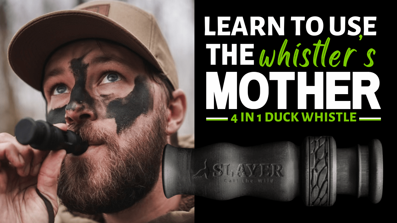 Camouflaged hunter running Slayer's duck whistle