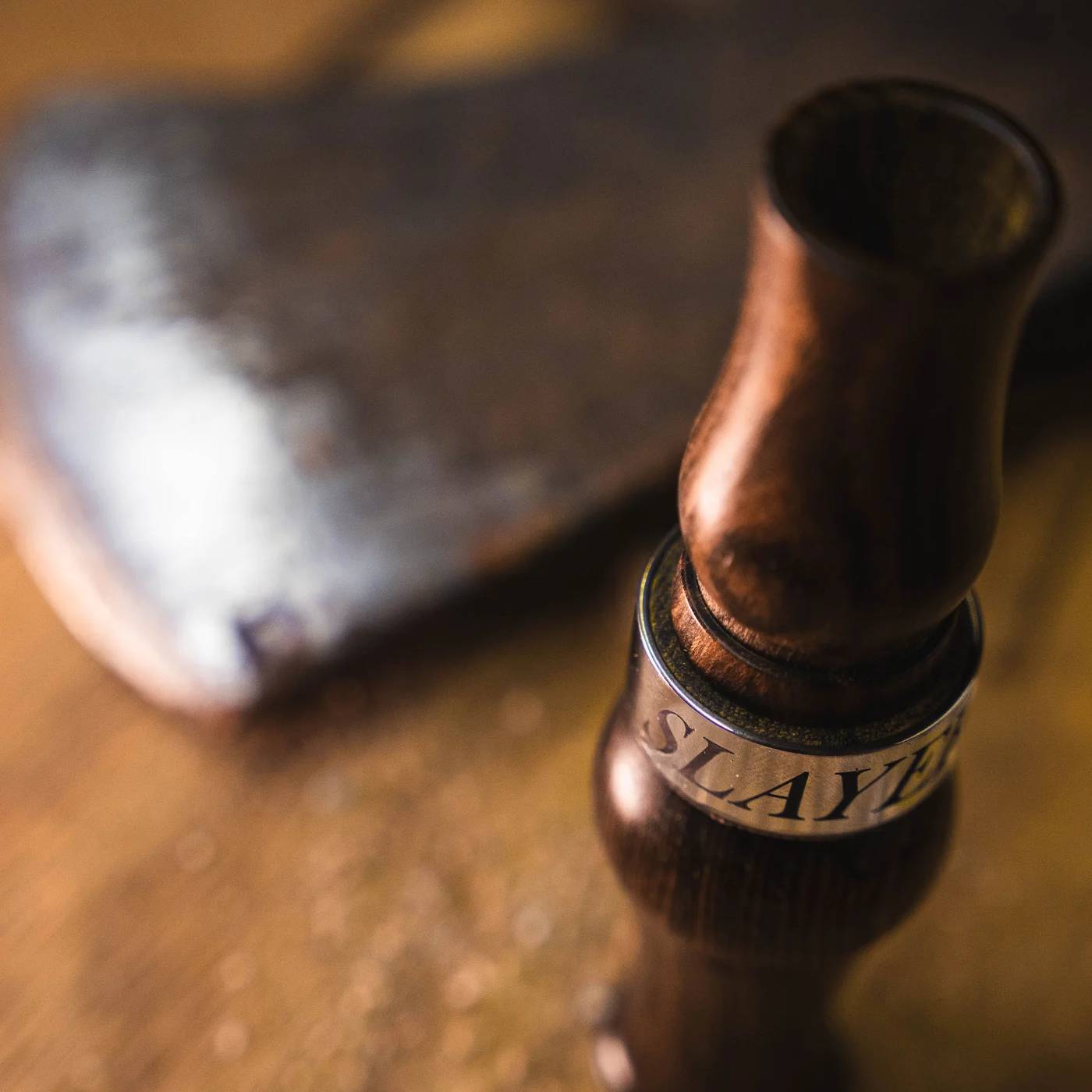 Goose call on desk