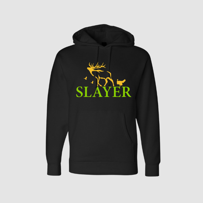 The Slayer Hooded Sweatshirt, in black with SLAYER logo across the chest is designed specifically for hunters. Made from high-quality, this sweatshirt provides exceptional warmth in cold weather, ensuring you stay comfortable during long hours in the field.