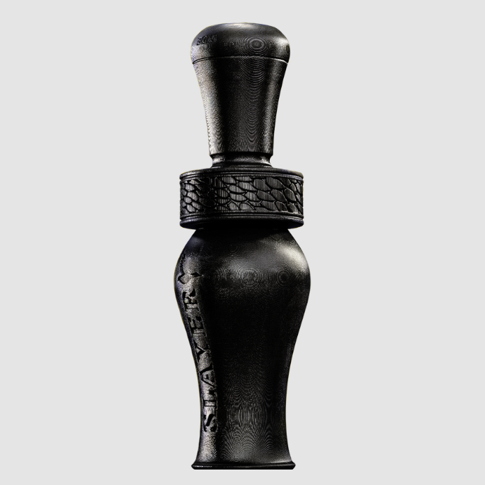 Mallard Reaper, black duck call with Slayer etched down the barrel