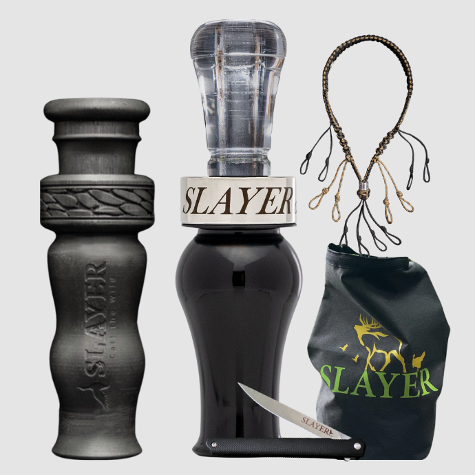 Slayer’s Prostyle duck call lanyard in black and camo