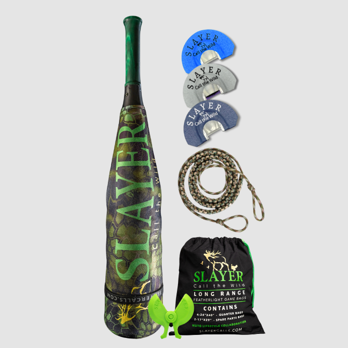 High Pressure Elk Pack for the Elk Woods includes the ArchAngel acrylic bugle tube, three medium to high pressure clearwater elk reeds, game bags, reed holder, and bugle tube strap