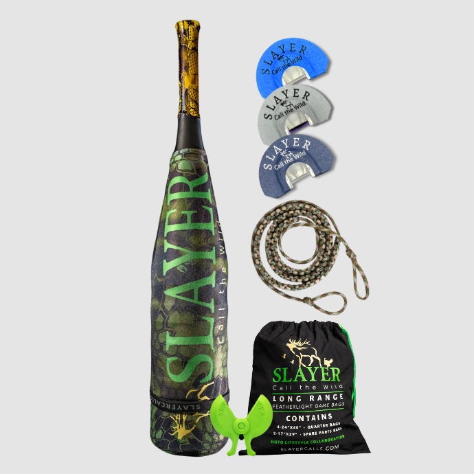 High Pressure Elk Pack for the Elk Woods includes the ArchAngel acrylic bugle tube, three medium to high pressure clearwater elk reeds, game bags, reed holder, and bugle tube strap