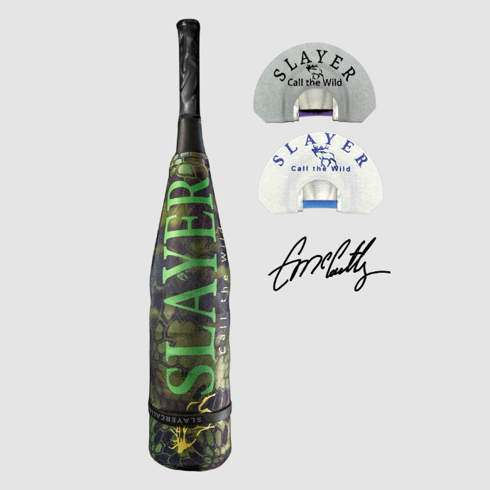 Cody McCarthy Signature Series with ArchAngel bugle tube with Carbon Killer acrylic mouthpiece shown with two Clearwater elk reeds.