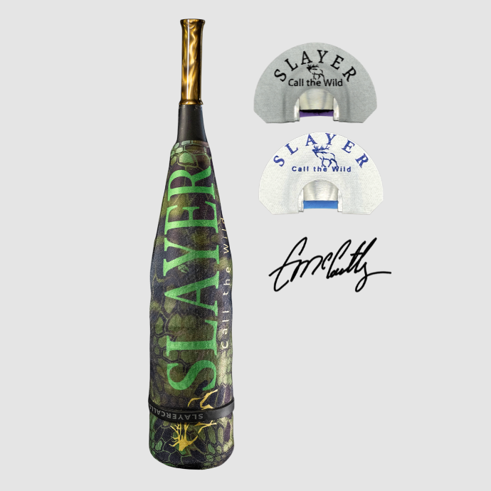 Cody McCarthy Signature Series with ArchAngel bugle tube with Kodiak Venom acrylic mouthpiece shown with two Clearwater elk reeds.