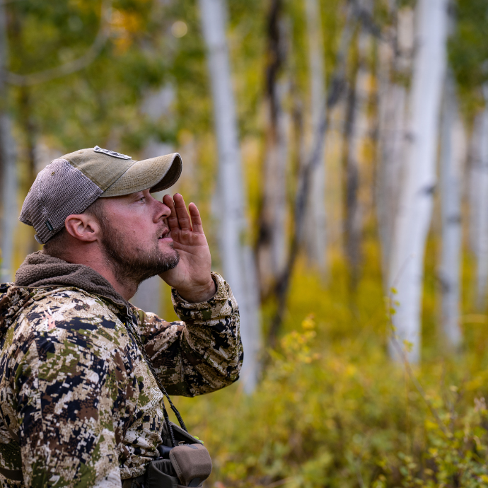 Elk hunter Evan Williams, using the Maniac Elk Reed from the Clearwater Diaphragm Series in the field