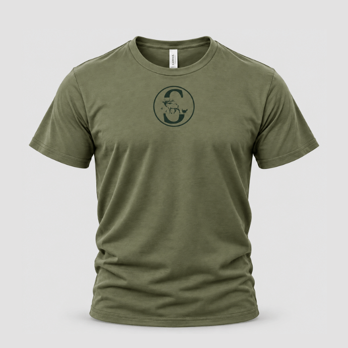 Green t-shirt with 'SLAYER' text on a light gray background