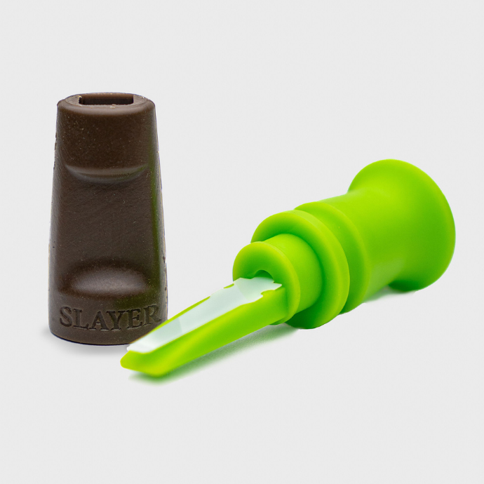 the green and brown slayer harem hands free elk call components