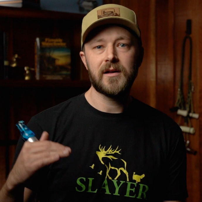 Matt Carey teaching duck calling techniques in Slayer Calls’ Call the Wild subscription series — expert tips for mastering the duck call.