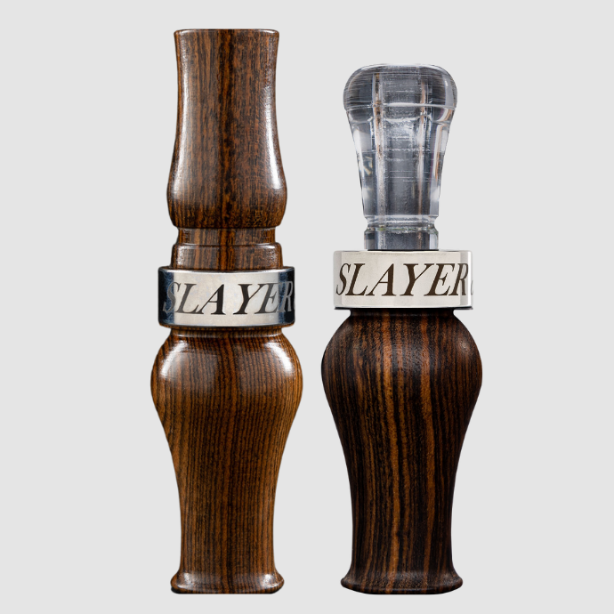 Matching duck goose combo: The Axe wood goose call featured next to the Suzie Slayer wood duck call