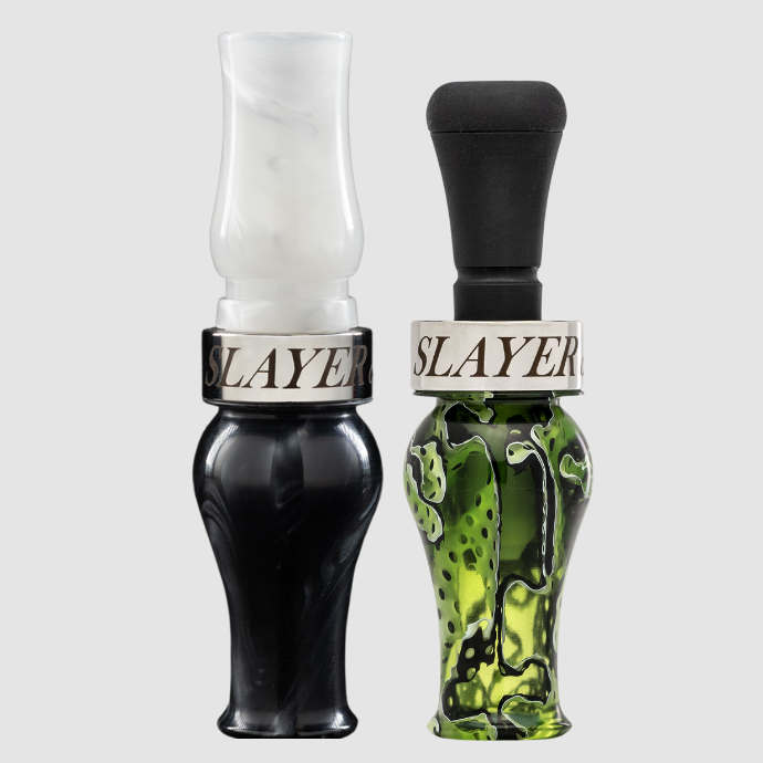 Slayer's Honker Goose Call in Snow Mesh Acrylic featured with the Ranger Slayer Duck Call in Polished Black