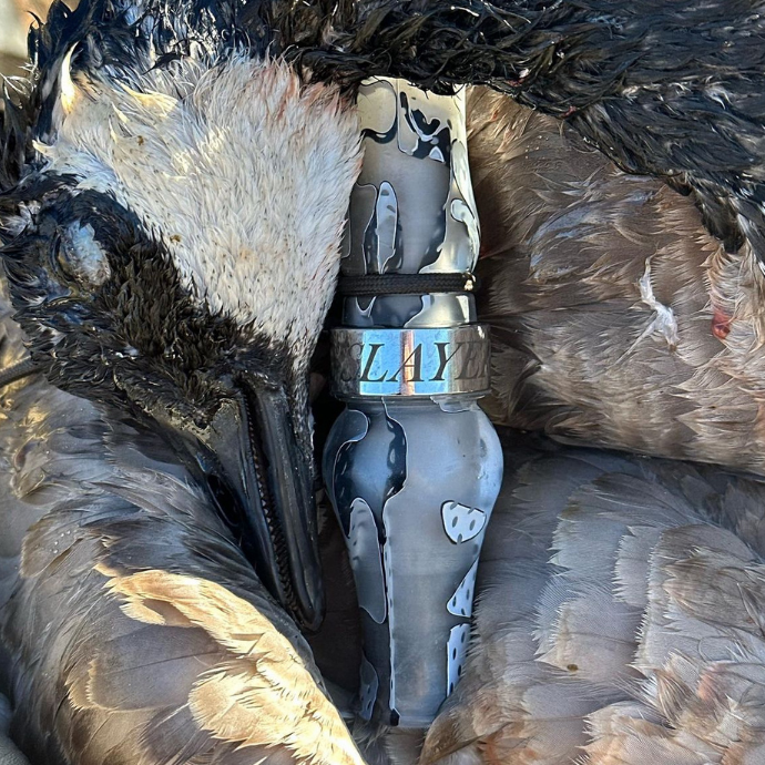 Slayer's Honker Goose Call in Snow Mesh Acrylic featured with the Ranger Slayer Duck Call in Blue Wing Mesh