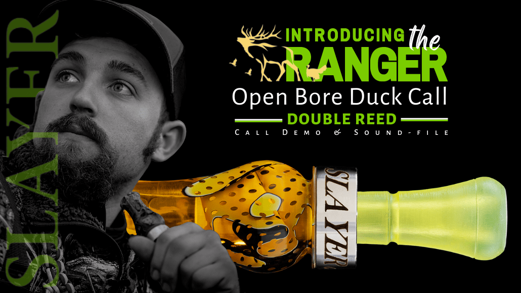 Slayer pro team member show with the Ranger double reed duck call in orange