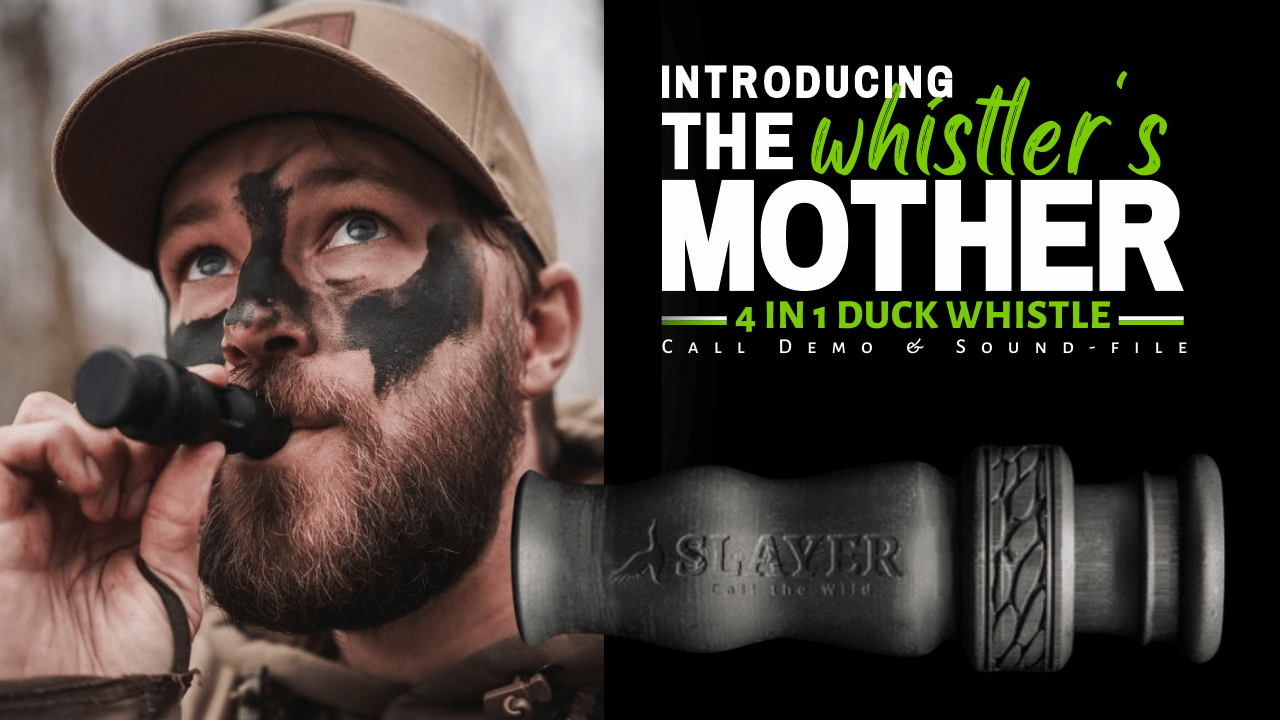 Duck hunter Matt Carey in camo running Slayer's duck whistle