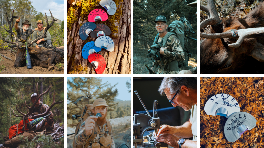 Assorted images of hunters in the field using game calls