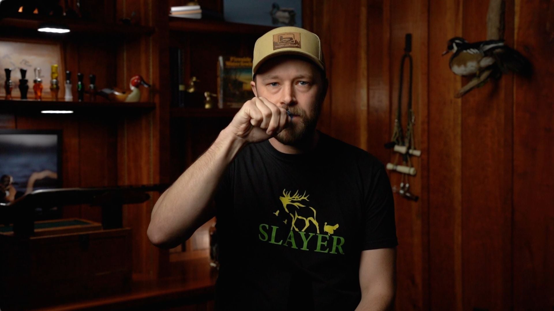 Hunter explaining how to use duck calls