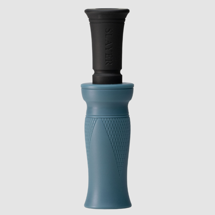 MC duck call in mercury blue and black combination on a white background