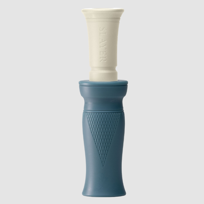 MC duck call in mercury blue and white combination on a white background