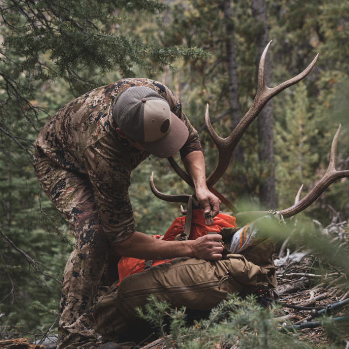 Elk game bags by Slayer Calls shown packaged on black background