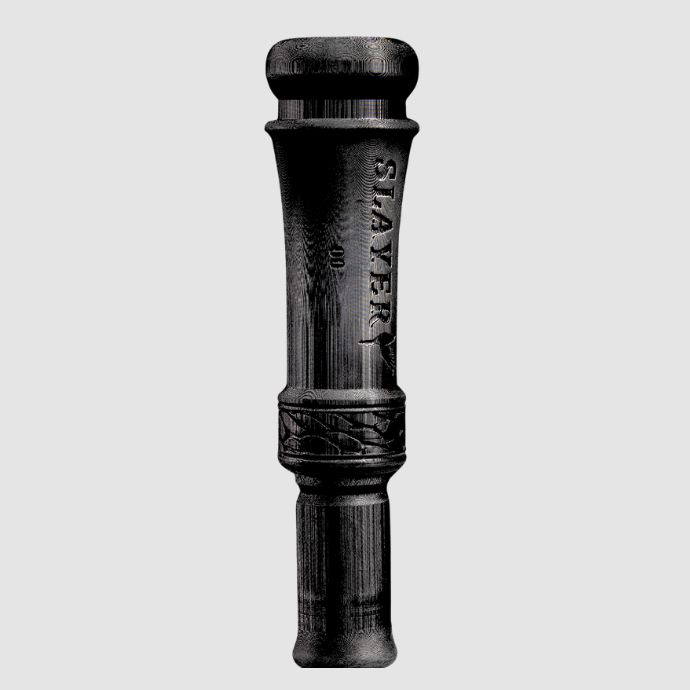 Black duck hunting call with 'SLAYER' branding embossed on the call