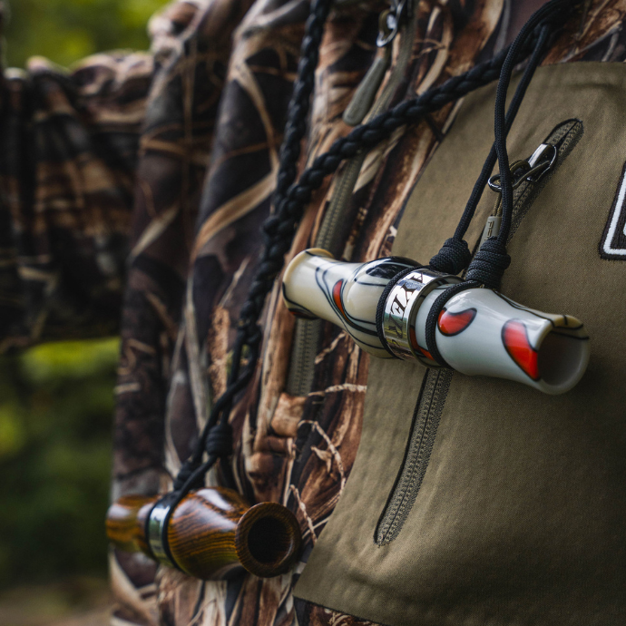 Slayer's Tar Belly Speck Call in Iced Crackerjack, also featured with Mother's Whistler, the Ranger Double Reed and the Pearly Gates Cutdown Call