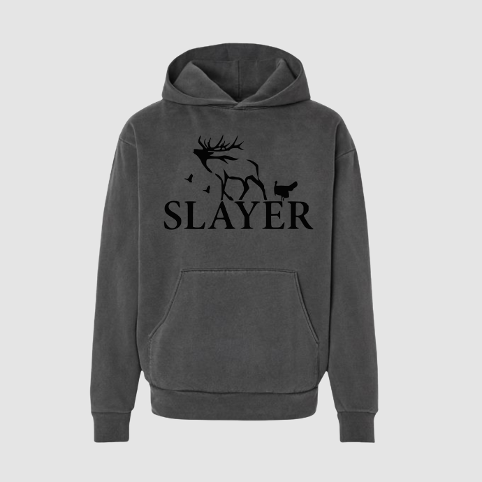 Gray hoodie with black 'SLAYER' logo 