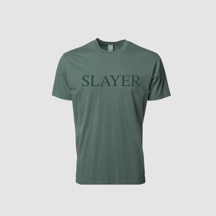 Green Slayer Calls T-shirt with SLAYER logo in tonal green across the front