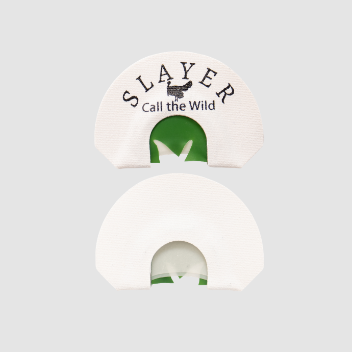 Slayer's Half & Half turkey reed with white tape and dark green latex on a light background.