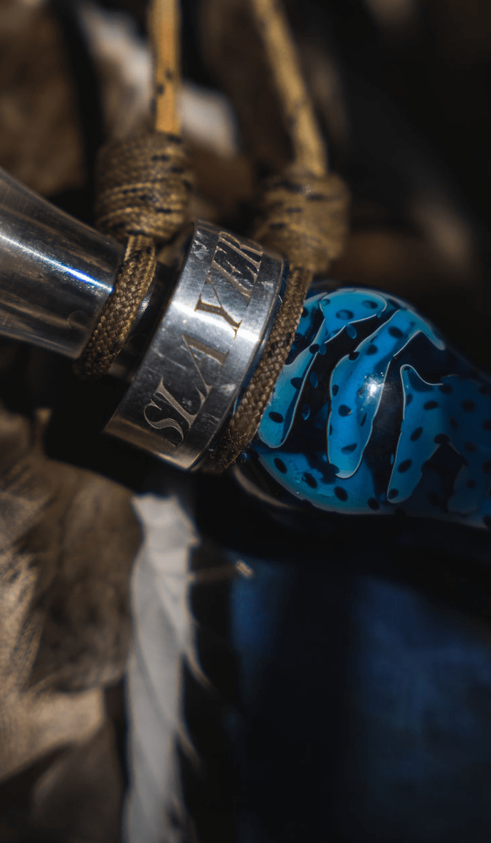 drake slayer single reed duck call in blue wing mesh