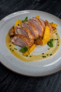 Smoked Beer Can Duck a l’ Orange on Plate