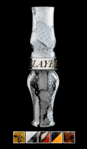Honker goose call by Slayer Calls in snow mesh or white, grey and black swirl with color swatches