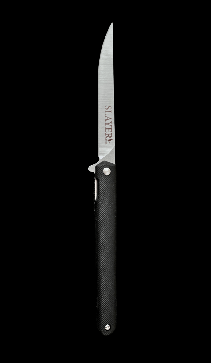 Field Dresser Folding Knife by Slayer Calls, featuring Slayer brand on the blade; made for waterfowl