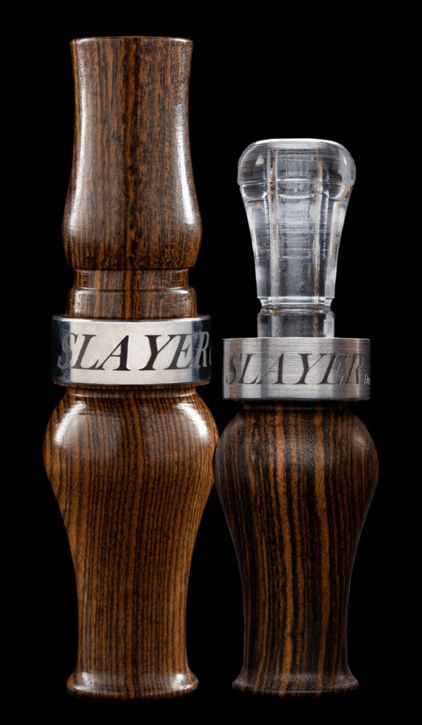 Matching duck goose combo: The Axe wood goose call featured next to the Suzie Slayer wood duck call