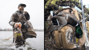Duck Hunter in the water, image for article Blind Bag, duck hunting gear